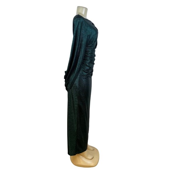 R&M Richard’s Green Metallic Long Sleeve Maxi Dress Women's Shimmery Sz 12 - Picture 3 of 11